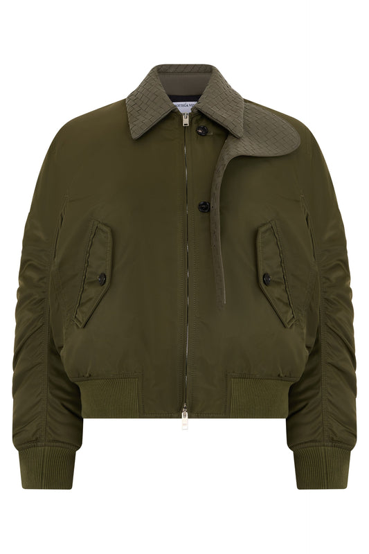 Bomber jacket with woven leather inserts RTW