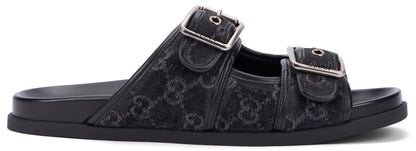 Denim slider sandal with buckles SHOES