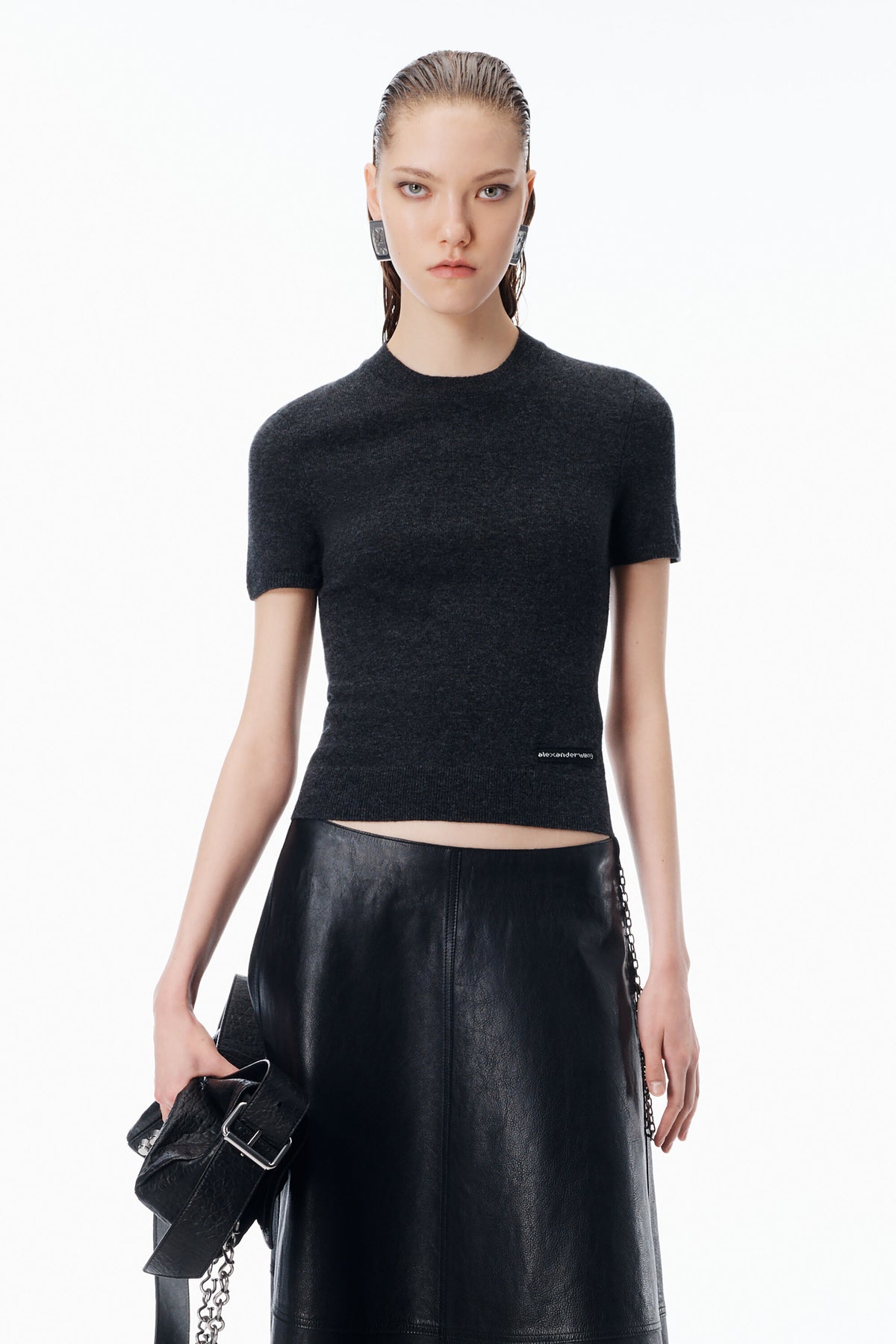 T By Alexander Wang Ss crewneck tee w/ knit logo label