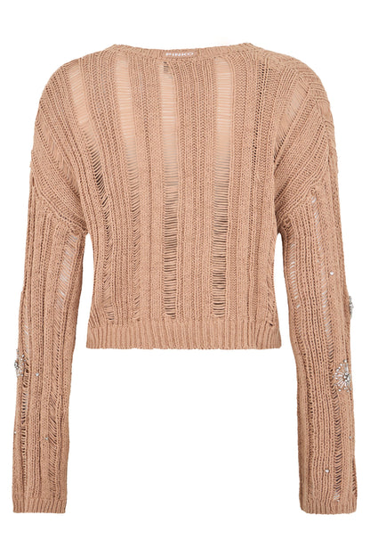 Short sweater in cotton blend with rhinestones RTW