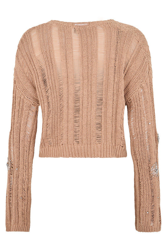 Short sweater in cotton blend with rhinestones RTW