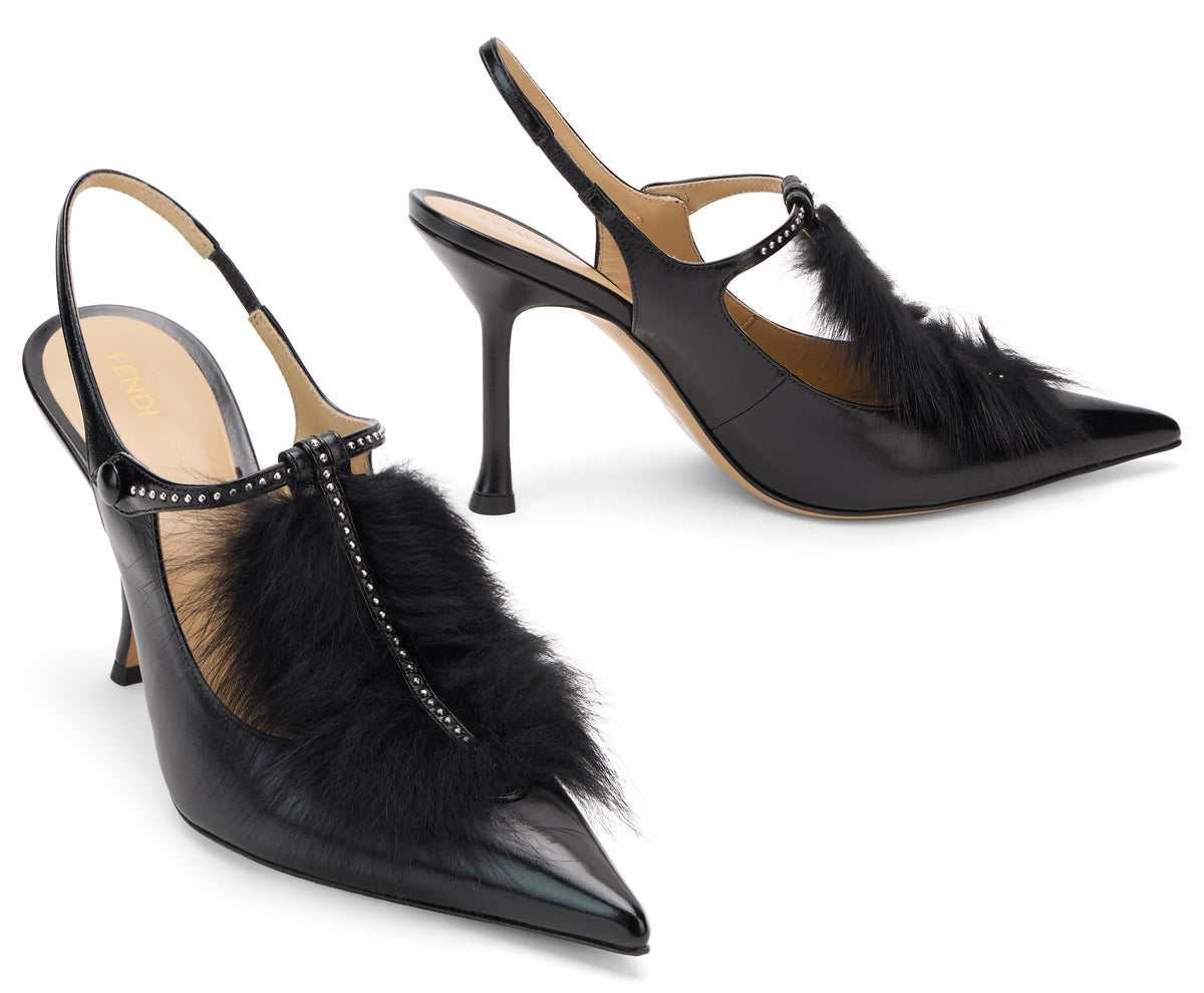 Slingback décolleté Black in leather with studs RTW