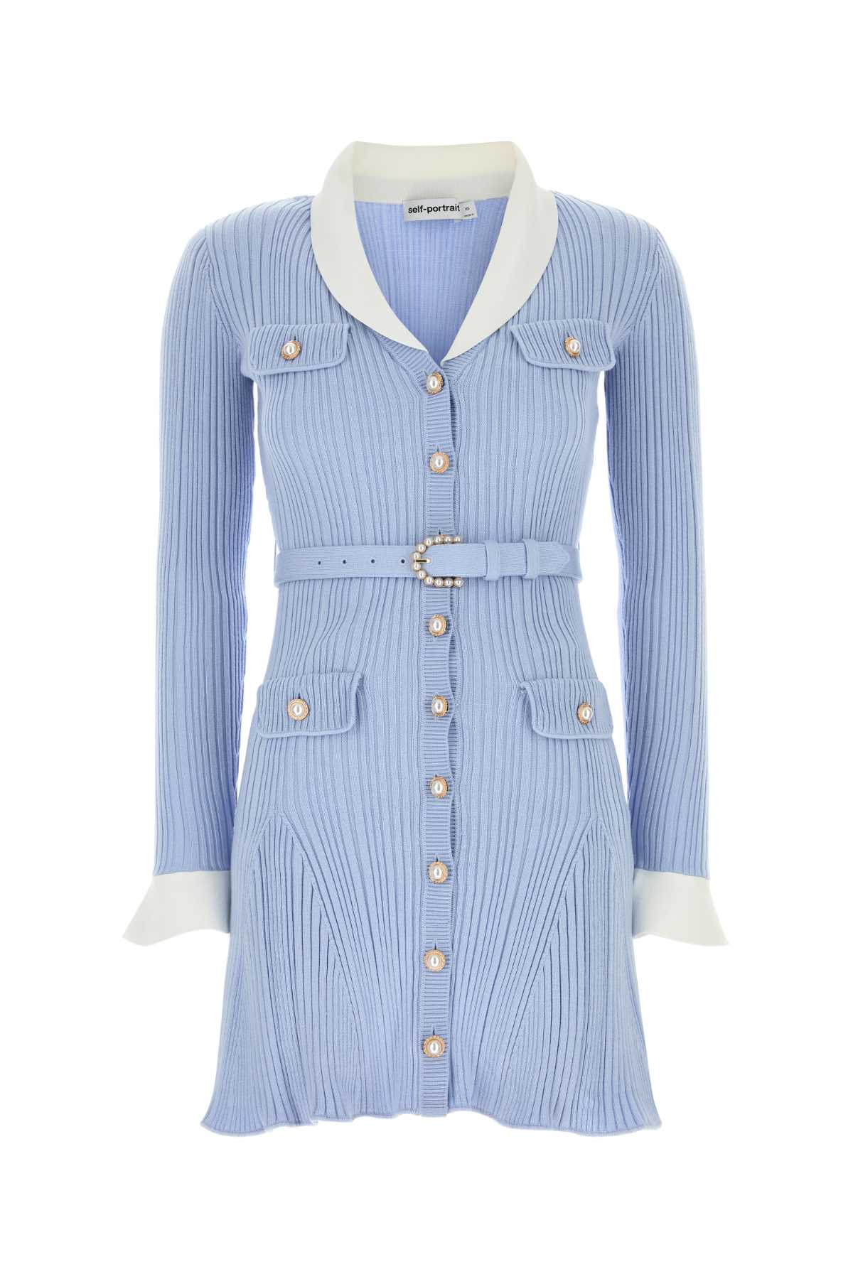 Self Portrait Blue ribbed knit mini dress