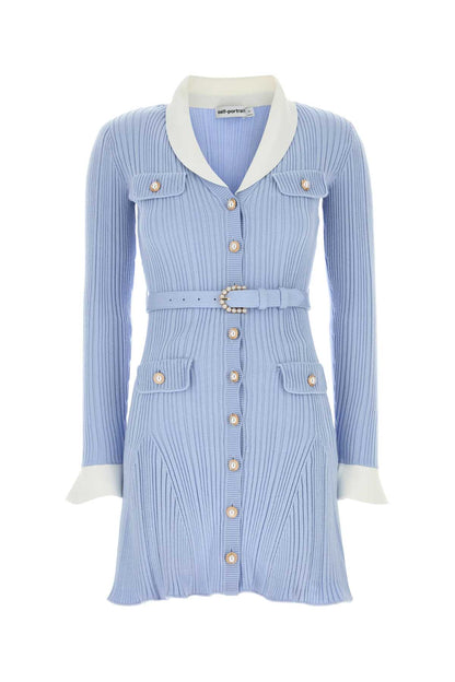 Self Portrait Blue ribbed knit mini dress
