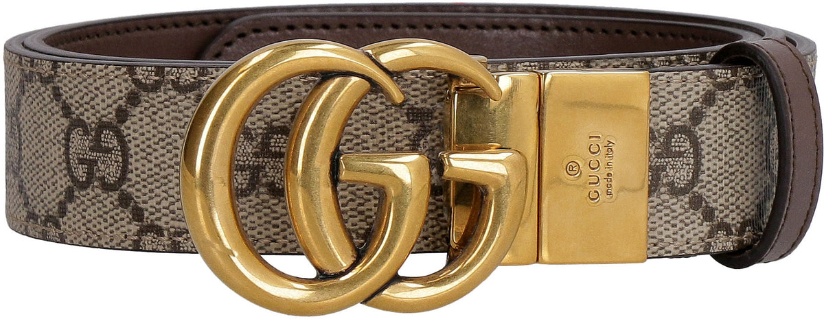 Gucci Leather and GG supreme fabric reversible belt