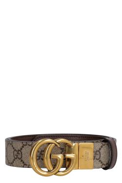 Gucci Leather and GG supreme fabric reversible belt