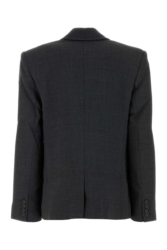 GREY DOUBLE BREASTED FLOWER BLAZER BLAZERS AND VESTS