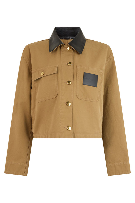 Short beige jacket with dark elegant collar RTW