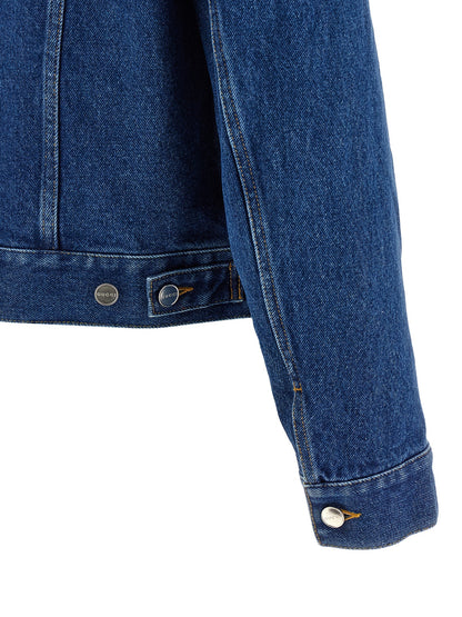 Horsebit denim jacket Down jacket, Parka, Casual jackets