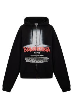 Balenciaga Cotton hoodie with zip and print