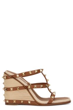 Valentino Garavani Wedge Sandal Rockstud In Calfskin With Cornely Embroidery
