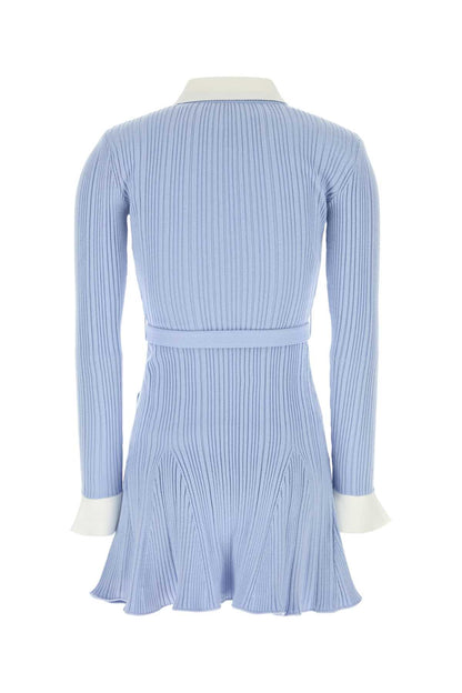Self Portrait Blue ribbed knit mini dress