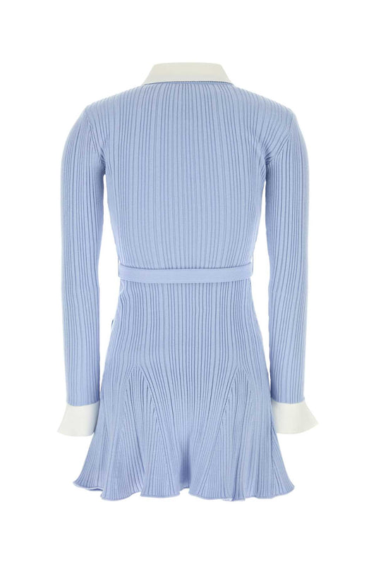 Self Portrait Blue ribbed knit mini dress