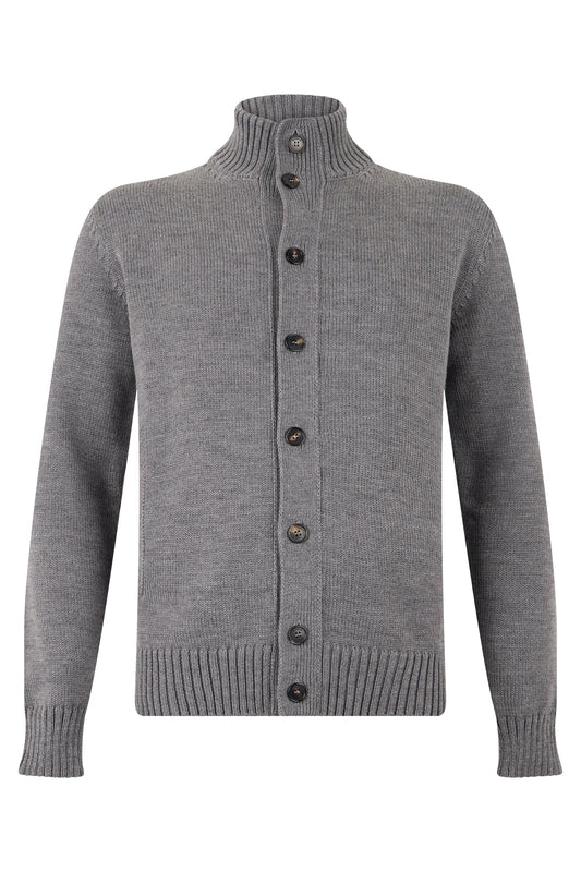 High-neck cardigan in wool RTW