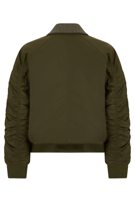 Bomber jacket with woven leather inserts RTW