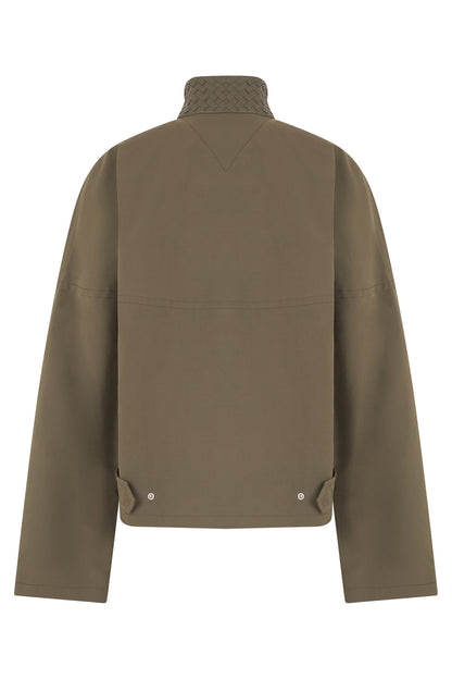 Cotton jacket with braided leather collar RTW