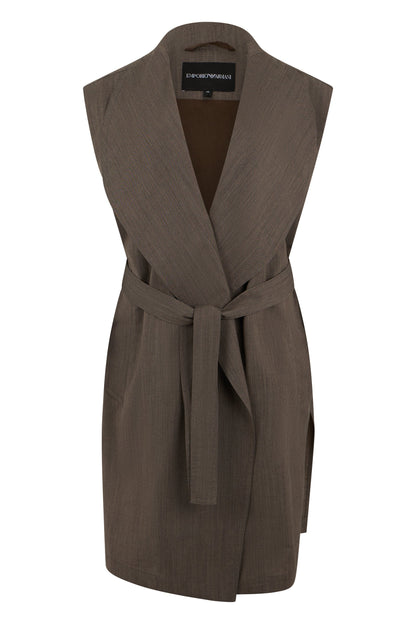 Sleeveless coat in fresh wool with belt ACC