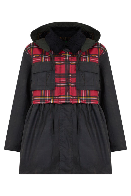 Rain jacket with peplum and tartan details RTW