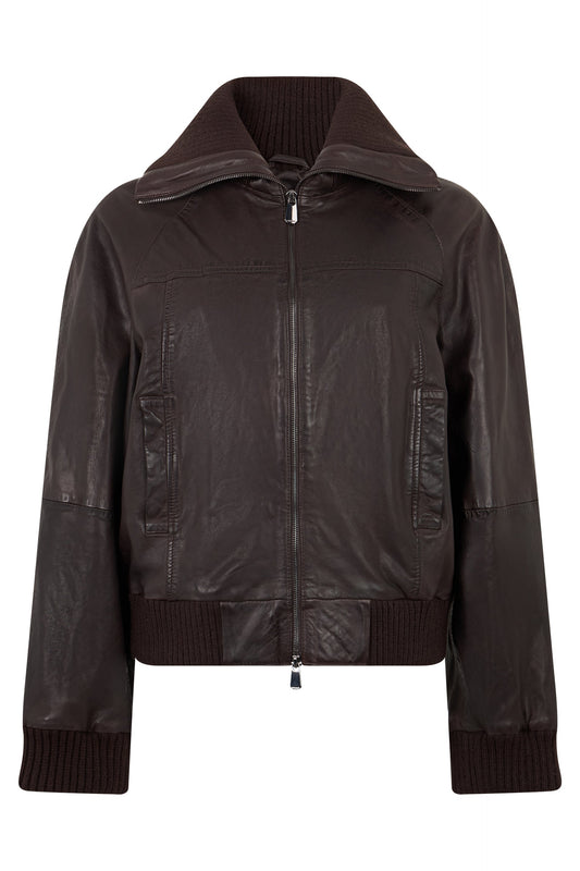 Leather jacket with knit inserts RTW