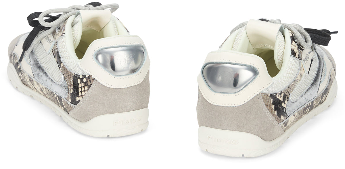 Mesh and leather sneakers with python print SHOES