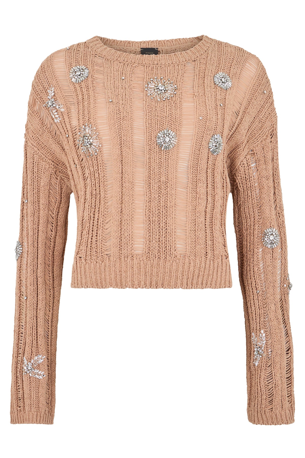 Short sweater in cotton blend with rhinestones RTW