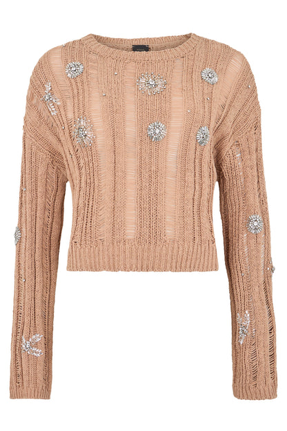 Short sweater in cotton blend with rhinestones RTW