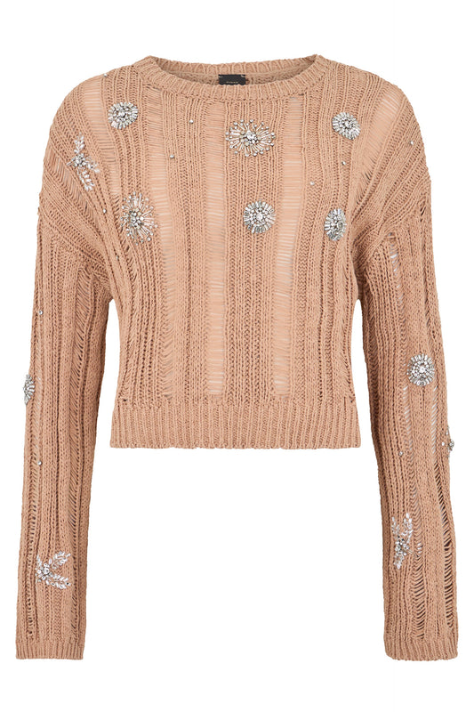 Short sweater in cotton blend with rhinestones RTW