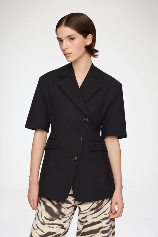 Ganni Heavy cotton tailoring short sleeve blazer