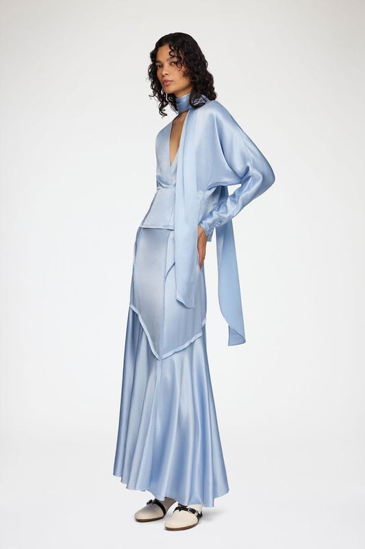 Ganni Fluid satin kimono sleeve scarf blouse