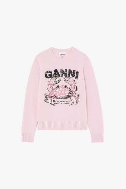Ganni Graphic wool sweater crab