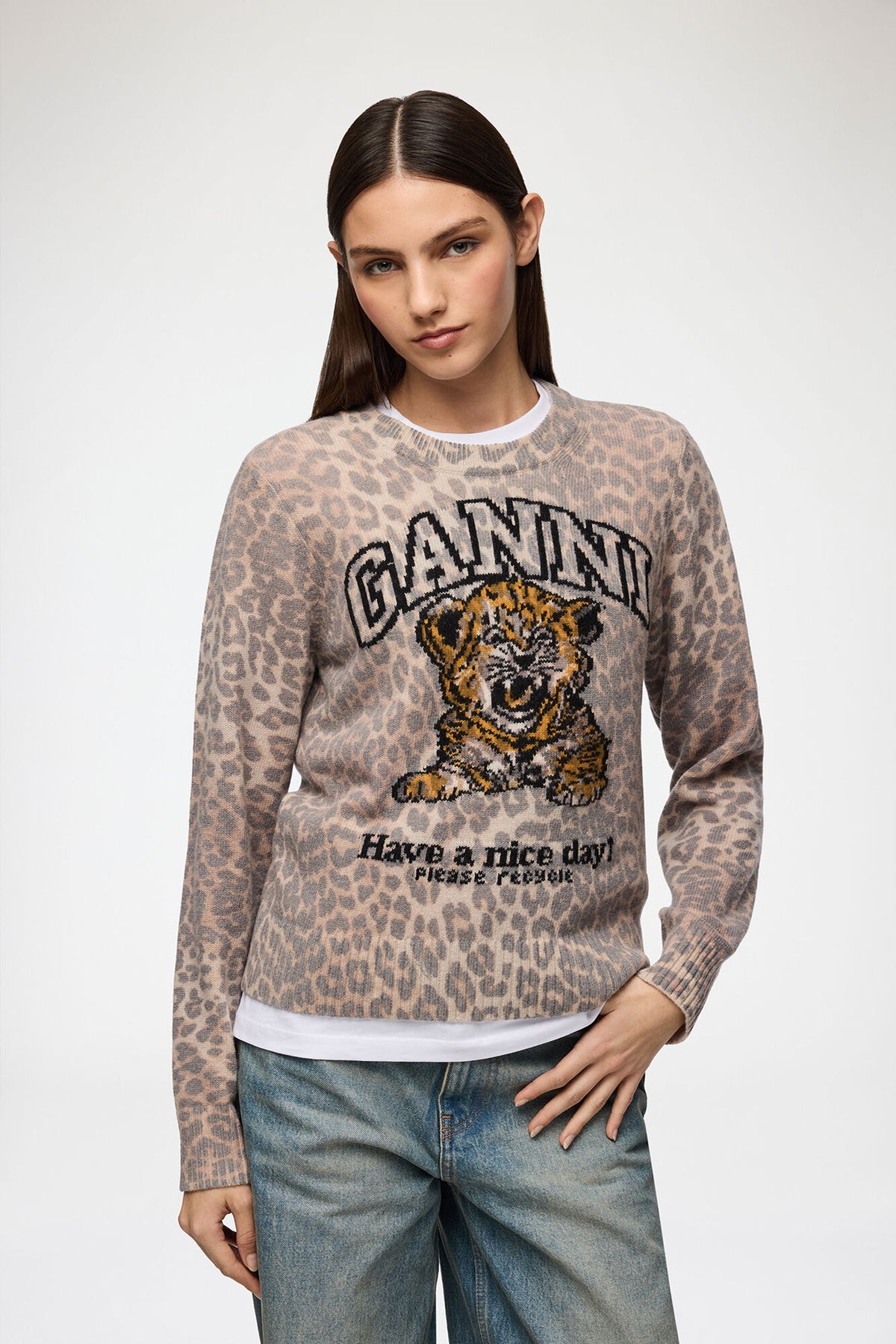 Ganni Graphic wool sweater tiger