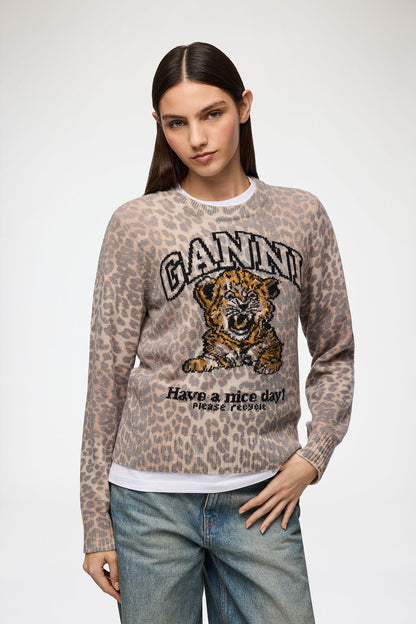 Ganni Graphic wool sweater tiger