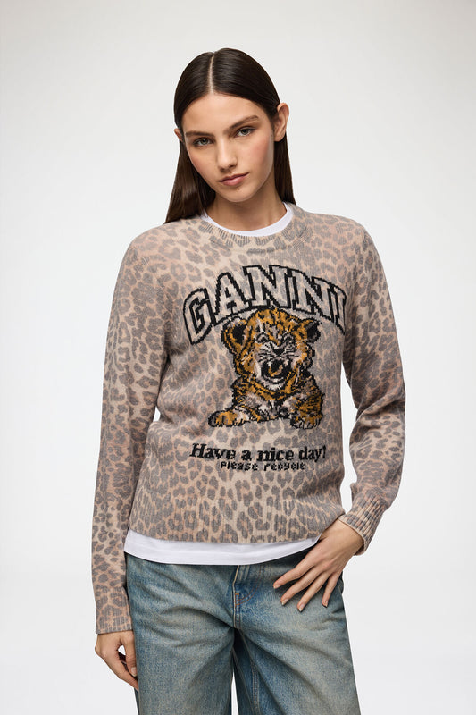 Ganni Graphic wool sweater tiger