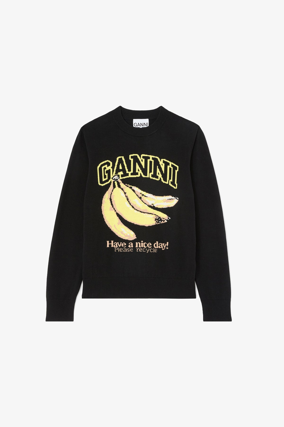 Ganni Fine cotton graphic sweater banana