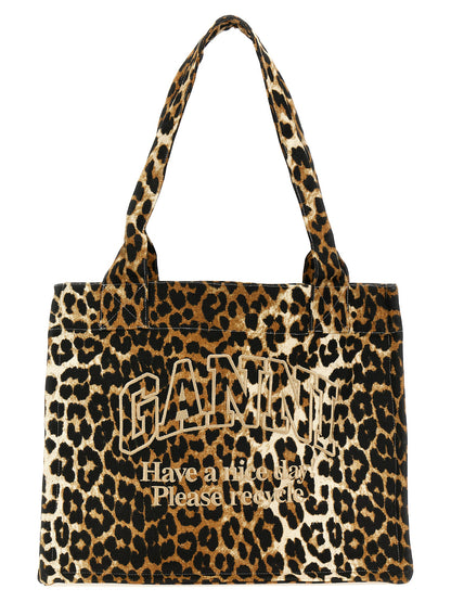 Shopping leopard embroidery logo Tote bag