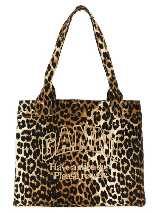Shopping leopard embroidery logo Tote bag