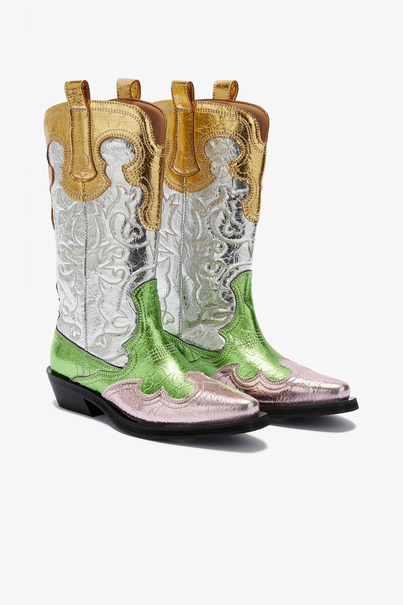 Ganni Mid shaft embroidered western boot snake bico