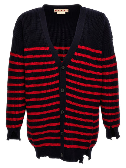 Destroyed effect striped cardigan Sweater, cardigans
