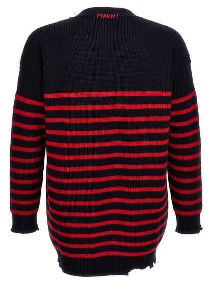 Destroyed effect striped cardigan Sweater, cardigans