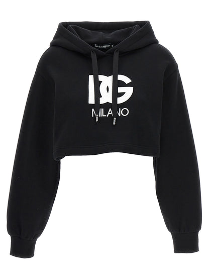 Logo embroidery cropped hoodie Sweatshirt