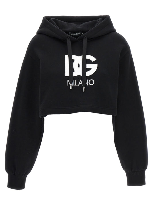 Logo embroidery cropped hoodie Sweatshirt