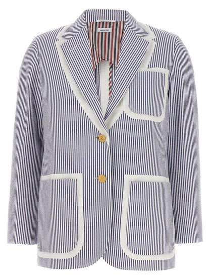 Single-breasted seersucker blazer Blazer