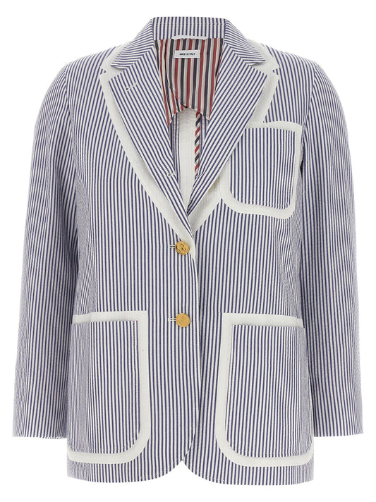 Single-breasted seersucker blazer Blazer
