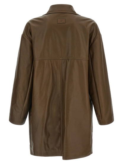 Double-breasted leather coat Coats, trench coats