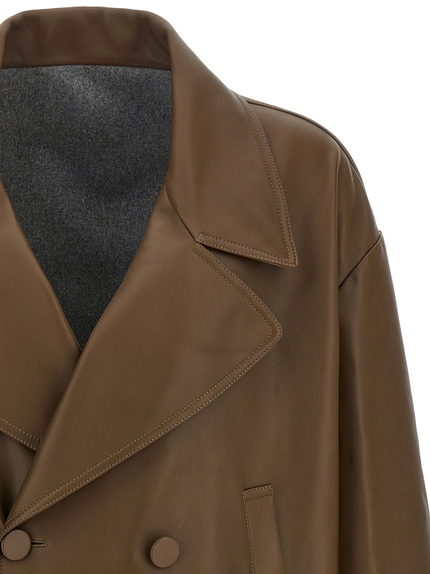Double-breasted leather coat Coats, trench coats