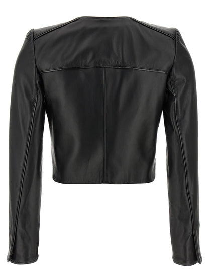 Cropped leather jacket Down jacket, Parka, Casual jackets