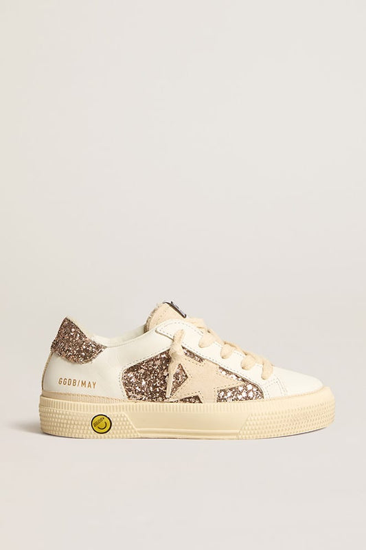 Golden Goose Kids May leather and glitter upper suede star glitter h