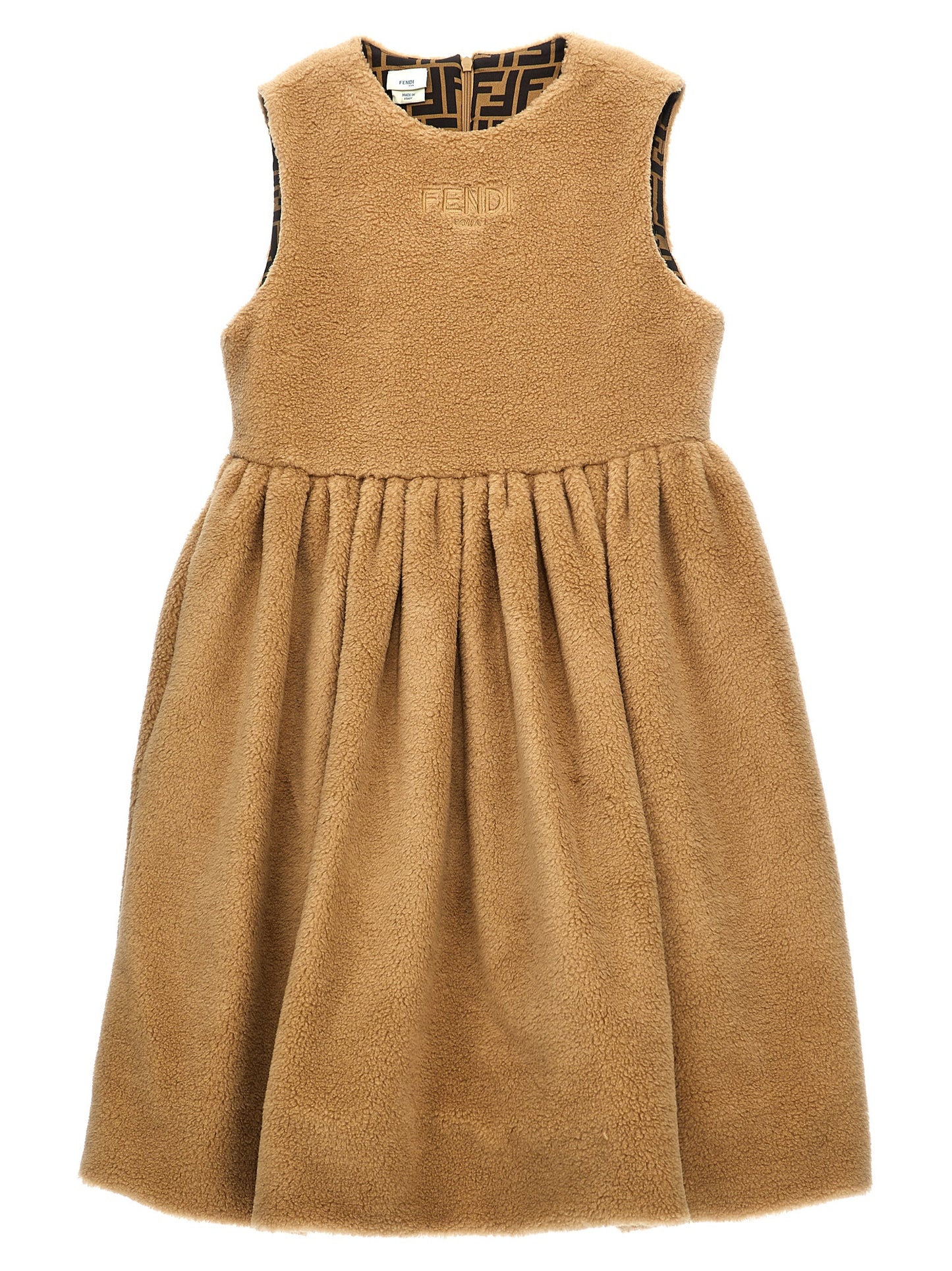 Faux fur logo embroidery dress Dresses