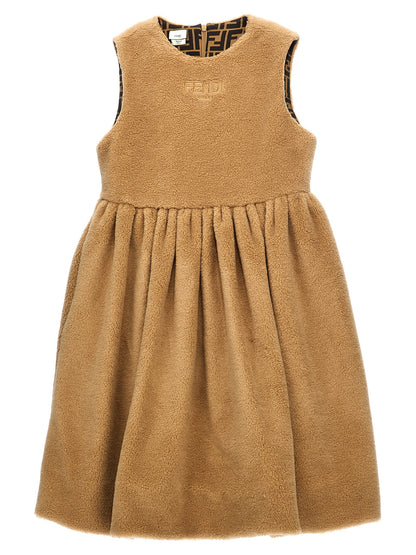 Faux fur logo embroidery dress Dresses