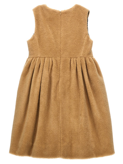 Faux fur logo embroidery dress Dresses